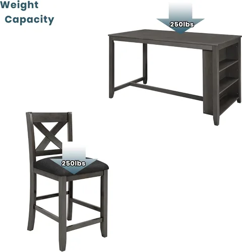 Vista 7 de Juego de mesa de comedor de altura de mostrador, juego de mesa de bar de madera de 5 piezas con mesa de comedor de almacenamiento grande, diseño que