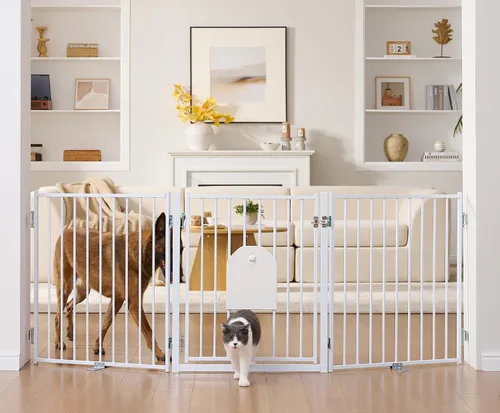 Vista 18 de No Pawblems - Puerta independiente para perros, valla plegable de 30 pulgadas de alto para interiores, extensión de puerta extra ancha para Blanco