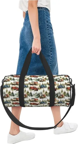 Vista 4 de Large Duffle Bag for Travel - Forest Retro Truck Print Gym Bag for Women Men, Travel Foldable Bags for Women Men with Zippered Multiple Pockets