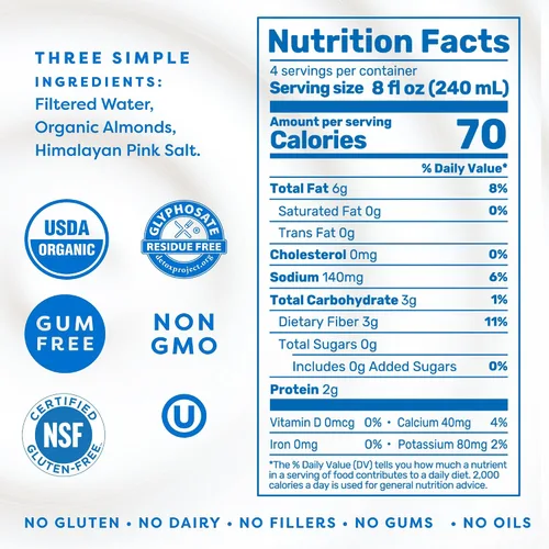 Vista 2 de MALK Unsweetened Almond Milk - Organic & Shelf Stable Creamer - 32OZ 6-Pack Leche a base de plantas para cereales, batidos, café, sin lácteos