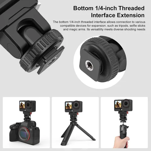 Vista 18 de PULUZ Soporte de montaje rápido para DJI Osmo Action 5 Pro/4/3, zapata fría con agujero de tornillo de 1/4 pulgadas y ajuste de inclinación de 75°