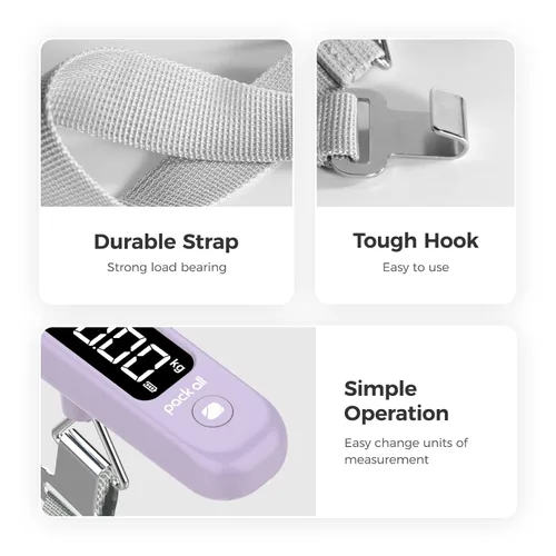 Vista 6 de pack all Báscula de equipaje de 110 libras, báscula digital de equipaje de mano, báscula de peso para maleta de viaje con pantalla LCD, batería