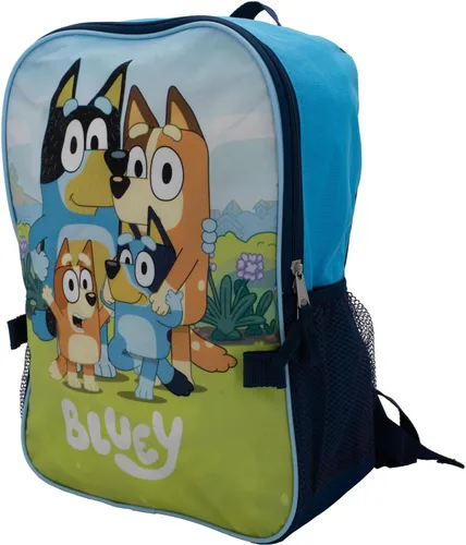 Vista 3 de Bluey Juego de mochila de 2 piezas, bolsa de viaje de 16 pulgadas para niños y niñas preescolares, color azul, Azul, Grande, Bluey