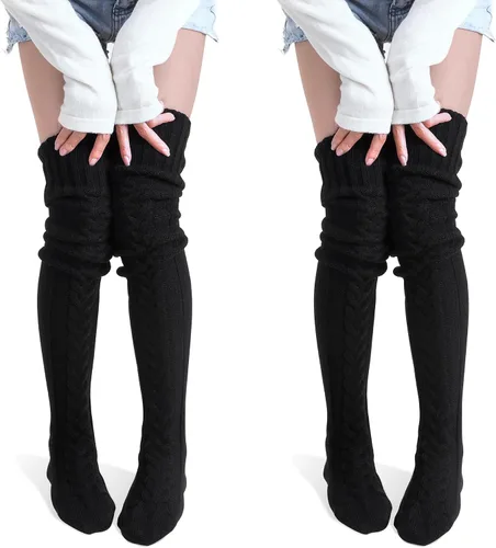 Vista 7 de Pcavin Calcetines altos hasta el muslo para mujer, calentadores de piernas 1 piezas-negro