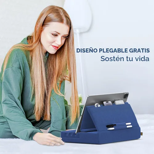 Vista 3 de KDD - Soporte de almohada para tablet, soporte plegable para iPad para regazo, cama y escritorio - Base para tablet con almohadilla suave y soporte