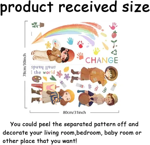 Vista 2 de SUPERDANT Calcomanía de pared para guardería, diseño de manos pequeñas que cambian el mundo, inspirador, diversidad, inclusión, impresiones