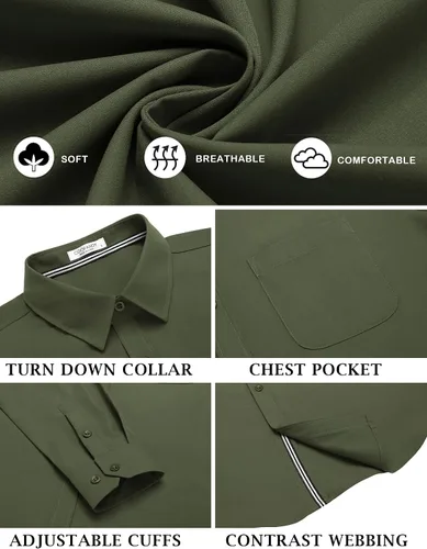 Vista 5 de COOFANDY Camisa para hombre de manga larga casual con botones, camisas sin doblar para hombre de ajuste regular