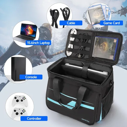 Vista 2 de Travel Carrying Case Compatible with Xbox Series XS, Portable Storage Game Bag with Extra Console Protection Padded Strap, Multiple Pockets for