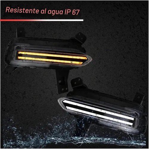 Vista 7 de Faro antiniebla delantero LED blanco/ámbar DRL con luz de circulación diurna y función de señal de giro intermitente secuencial, compatible
