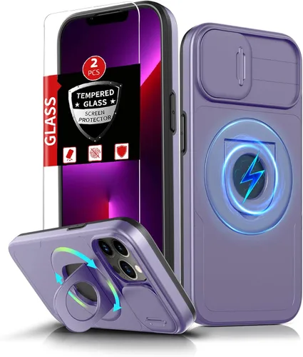 Vista 73 de Funda magnética para iPhone 11 Pro compatible con carga inalámbrica MagSafe, con 2 protectores de pantalla, anillo kickstand de 360° integrado +