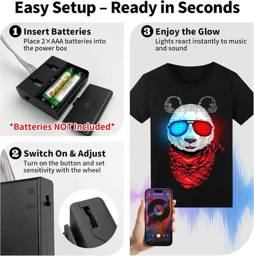 Vista 5 de Camiseta LED activada por sonido, camisa iluminada que brilla en la oscuridad para hombres, camisa de neón para rave, fiesta brillante, concierto