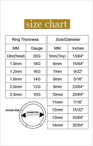 Vista 7 de Orangelove Aretes nasales hipoalergénicos, acero quirúrgico 316L, calibre 20, 18, 16, 14, 12, 10 y 8, joyería para tabique con segmento de bisagra
