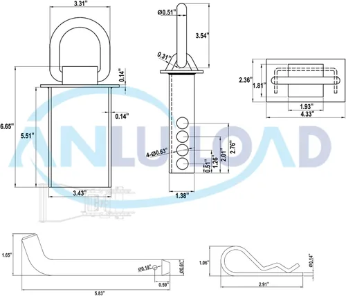 Vista 5 de ANLULOAD - Anillo en D ajustable para remolque resistente, límite de carga de 5400 libras y 4 agujeros ajustables, bolsillo de estaca con anilla