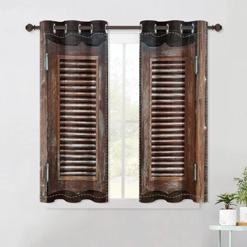 Vista 50 de Cortinas rústicas para ventana de puerta de granero, puerta de madera gris, puerta de garaje, tratamiento de ventana para sala de estar, dormitorio