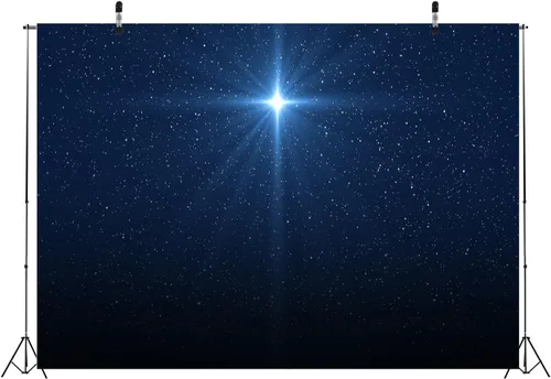 Vista 4 de BELECO Telón de fondo de tela de estrella nocturna de 5 x 3 pies, Santa Navidad, estrella, cielo estrellado azul, fondo, escena de la Natividad