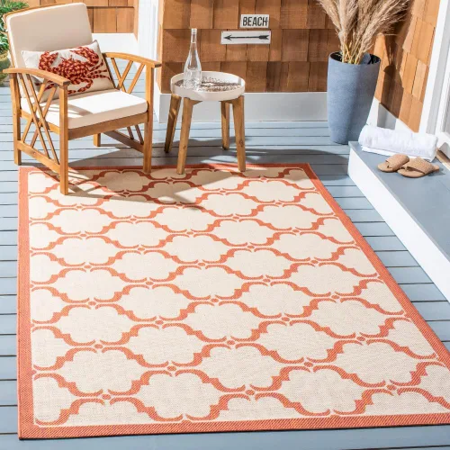 Vista 26 de SAFAVIEH Alfombra lavable al aire libre Courtyard Collection - 9 x 12 pies, beige y terracota, no desprende pelusa y fácil limpieza, ideal