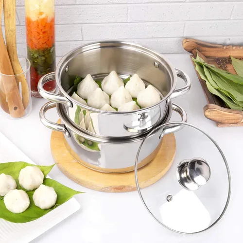 Vista 5 de Olla de vapor de 3.0 cuartos para cocinar, ollas de vapor de 2 niveles con tapa para cocinar verduras, mariscos, sopas, alimentos y pastas