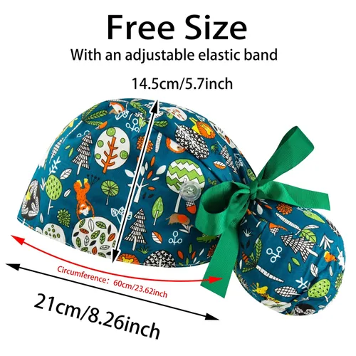 Vista 13 de Gorras médicas para mujer, gorras para enfermeras, gorra de trabajo ajustable, bolsa de cola de caballo, sombreros con lazo en la espalda