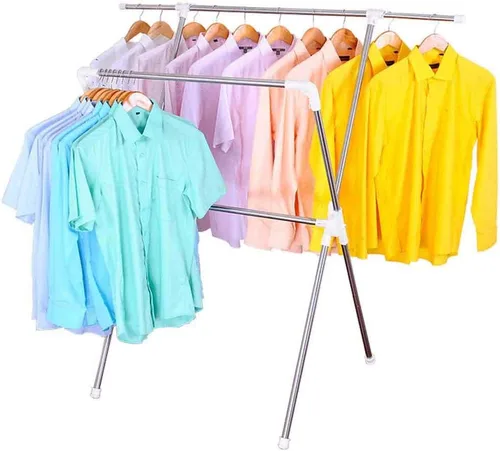 Vista 13 de BAOYOUNI Estante plegable de secado de ropa de acero inoxidable con doble poste, barras expandibles, ahorro de espacio, retráctil, resistente