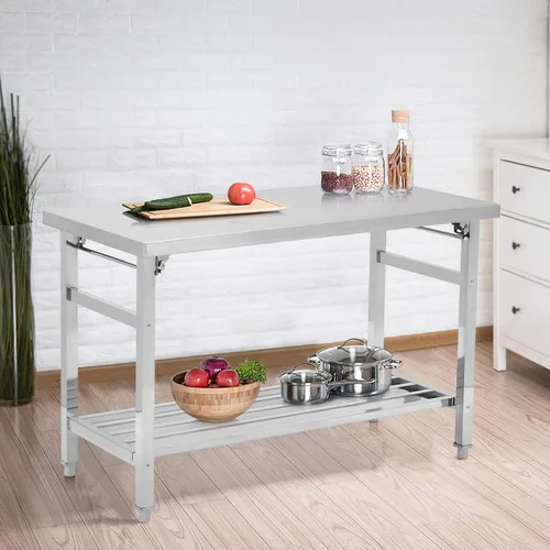 Vista 7 de GaoMon Mesa de trabajo de acero inoxidable de 24 x 47 pulgadas para preparación y trabajo, mesa de trabajo plegable NSF resistente para preparación