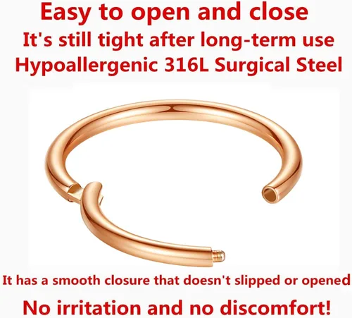Vista 2 de Orangelove Aretes nasales hipoalergénicos, acero quirúrgico 316L, calibre 20, 18, 16, 14, 12, 10 y 8, joyería para tabique con segmento de bisagra