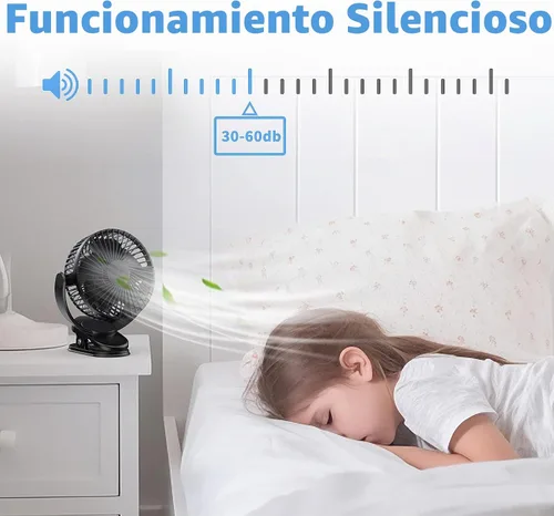 Vista 4 de ATEngeus Ventilador de escritorio recargable con clip USB, 3 velocidades, batería de 5000mAh, rotación de 720, abrazadera resistente para el hogar