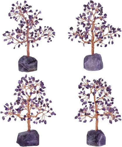Vista 5 de SUNYIK Juego de árbol de dinero de piedra de amatista natural hecho a mano sobre base de amatista, árbol de la vida curativo, decoración
