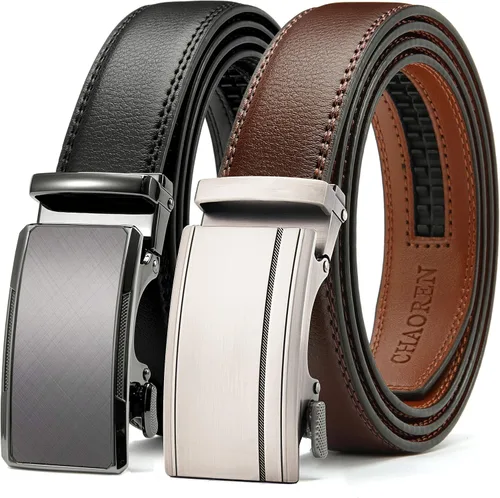 Vista 12 de CHAOREN Cinturón de vestir de cuero para hombre, paquete de 2 unidades, cinturón de trinquete para hombre para camisa de vestir y pantalones