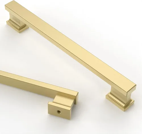 Vista 24 de Asidrama - Paquete de 6 manijas de gabinete de cocina color latón cepillado de 3.75 pulgadas (96mm), tiradores para gabinete, accesorios
