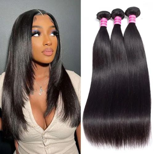 Vista 46 de Paquetes Bob Liso 3 Paquetes de Cabello Humano Corto 10, 10 y 10 Pulgadas, 100% Cabello Crudo Sin Procesar, Tejido Rápido, Color Negro Natural
