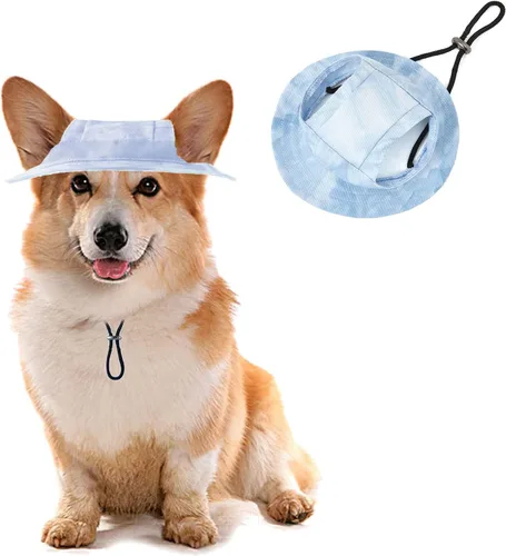 Vista 13 de HDKUW Sombreros de cubo para perro, gorra redonda para perro con orificio para las orejas, ajustable para viajes al aire libre, protección solar