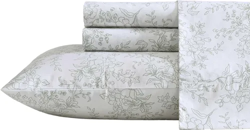 Vista 16 de Stone Cottage - Juego de sábanas, ropa de cama de percal de algodón crujiente y transpirable con funda de almohada a juego, 200 hilos, bolsillo