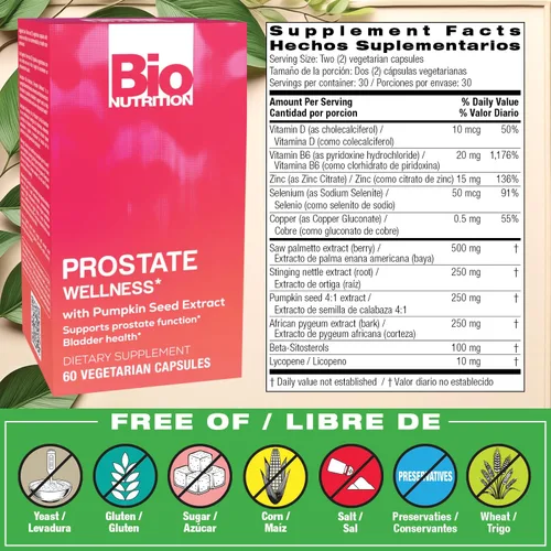 Vista 2 de Bio Nutrition Cápsulas veganas para bienestar de próstata, 60