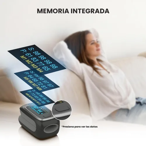 Vista 4 de Vibeat - Oxímetro de pulso de dedo, monitor de saturación de oxígeno en sangre, sensor de O2 de dedo con frecuencia cardíaca, baterías y cordón Negro