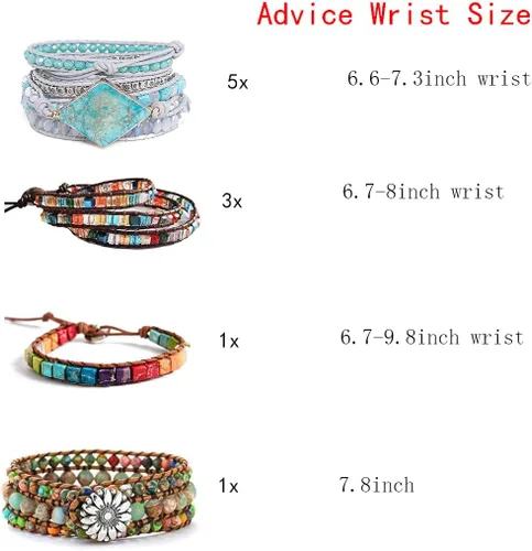 Vista 4 de YGLINE - Pulsera de piedra natural para mujer, de cinco partes, hecha a mano, color azul, bohemia