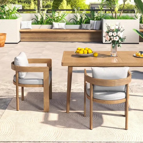 Vista 3 de Christopher Knight Home Juego de 2 sillas de comedor de aluminio, sillones con cojines, silla decorativa de barril, acabado similar a la madera