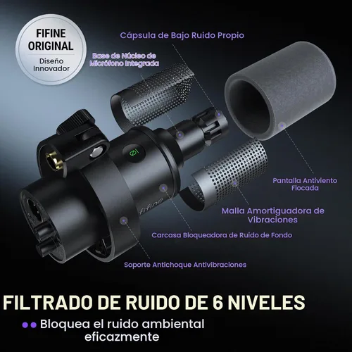 Vista 8 de FIFINE - Kit de micrófono de podcast K688, micrófono dinámico USB/XLR con brazo articulado para PC/mezclador XLR, micrófono para juegos con botón