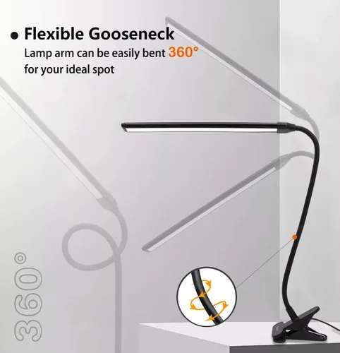 Vista 3 de Lámpara con abrazadera, luz de clip, lámparas de escritorio, 3 ajustes de temperatura de color, 10 niveles de brillo, cable USB de 6.6 ft
