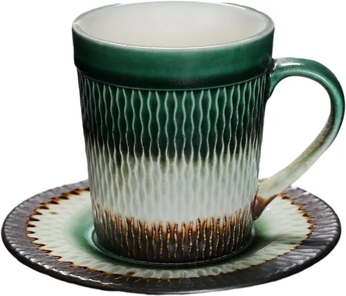 Vista 11 de CAPIJIONG 6.8 fl oz/6.67oz Vintage Cerámica Horno Taza de Café Set Creativo Simple Taza de Leche para Oficina Hogar Restaurante Café-Azul Esmalte