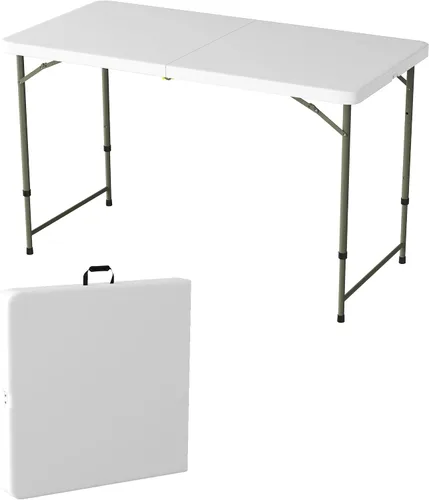 Vista 17 de Lavish Home Mesas plegables portátiles, escritorio plegable portátil ligero con altura ajustable, pequeña mesa de plástico para bandeja de TV, Negro