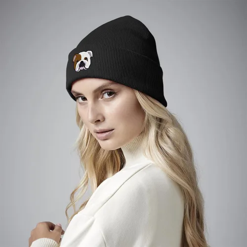 Vista 4 de Bang Tidy Clothing Gorro de bulldog inglés de punto, regalos para amantes de los perros para mujeres, sombreros de invierno bordados