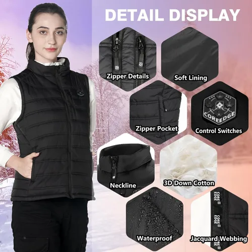 Vista 4 de COREEDGE Heated Vest for Women,Electric Heating Vest, 5 in 1 Smart Controller with Rechargeable 10000mAh Battery