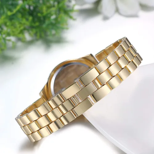 Vista 5 de JewelryWe Women Watches Gold Tone Alloy Rhinestone Quartz Watch Stylish Bling Dress Watch Wristwatches for Halloween