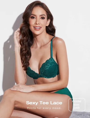 Vista 4 de Deyllo - Brasier de encaje para mujer, con copa con efecto de realce, relleno y varillas