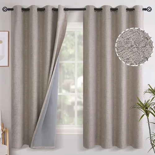 Vista 124 de YoungsTex - Cortinas opacas de lino para dormitorio, oscurecimiento de la habitación, cortinas con textura de lino, paneles con aislamiento térmico