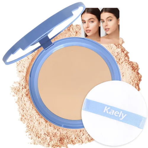 Vista 10 de evpct Polvo facial prensado para control de aceite, compacto para mujeres, base de maquillaje translúcida para mujeres, impermeable, de larga 01