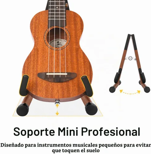 Vista 6 de Donner Soporte para ukelele de madera para violín, guitarra Hush, mandolina, banjo, soporte plegable de piso con marco en A para pequeños