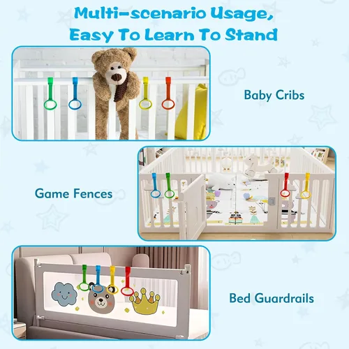 Vista 7 de 8 anillos de dominadas para corralitos de juegos, anillos de seguridad ajustables de plástico para bebés, asistente de caminar para niños pequeños