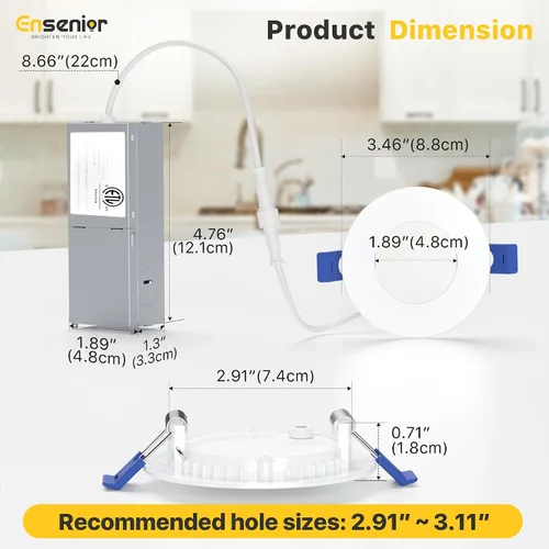 Vista 5 de Ensenior Paquete de 16 luces LED empotrables de techo de 3 pulgadas, regulable, 2700K-5000K 5CCT, 500LM 6W 120V, luz descendente de oblea sin lata