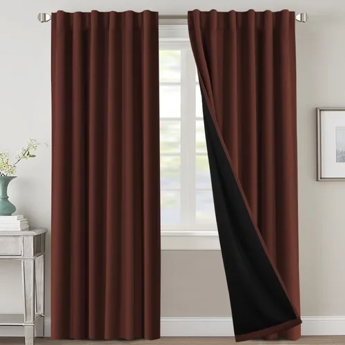 Vista 12 de H.VERSAILTEX Cortinas 100% opacas para dormitorio con forro negro, cortinas de oscurecimiento de habitación completa, con aislamiento térmico